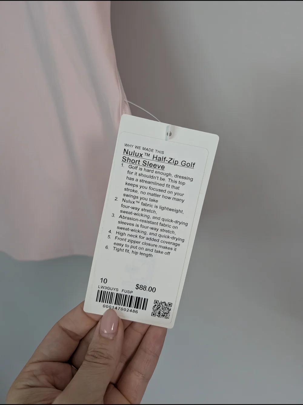 NWT Lululemon Women’s Half-Zip Golf Top in Light Pink